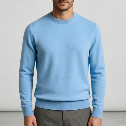 Men's Fine Knit Crew Neck Sweater in Red - alternate angle showing fit and fabric detail