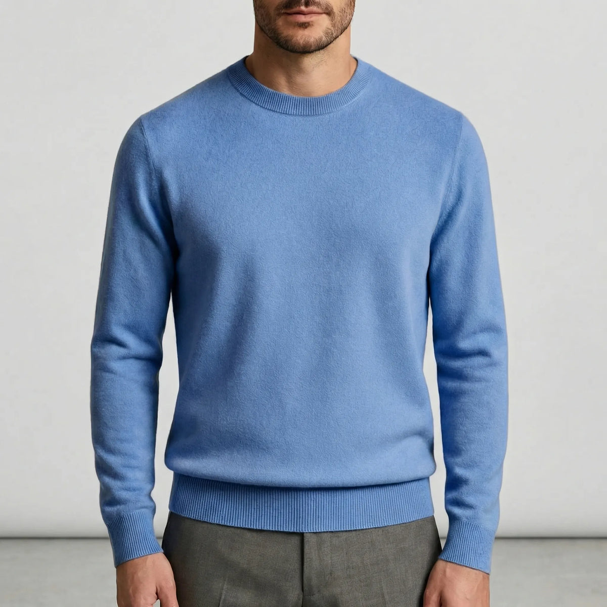 Men's Fine Knit Crew Neck Sweater in Red - alternate angle showing fit and fabric detail