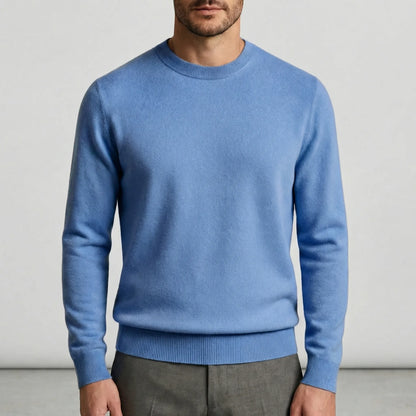 Men's Fine Knit Crew Neck Sweater in Red - alternate angle showing fit and fabric detail