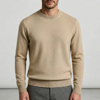 Men's Fine Knit Crew Neck Sweater in Dark Gray - alternate angle showing fit and fabric detail