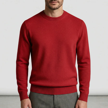 Men's Fine Knit Crew Neck Sweater in Red - front view