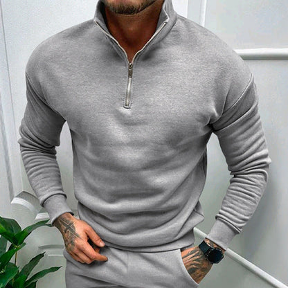 Men's Half-Zip Sweatshirt with Stand Collar in Light Grey - front view