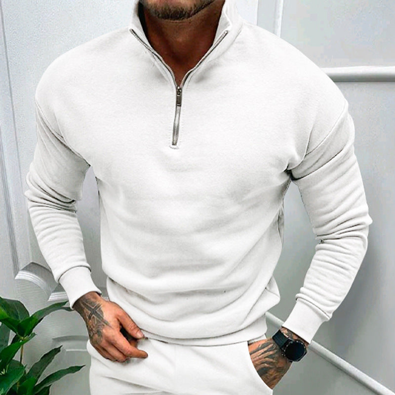 Men's Half-Zip Sweatshirt with Stand Collar in Red - alternate angle showing fit and fabric detail
