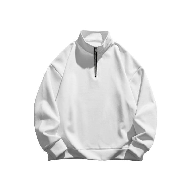 Men's Half-Zip Sweatshirt with Stand Collar in Brown - alternate angle showing fit and fabric detail