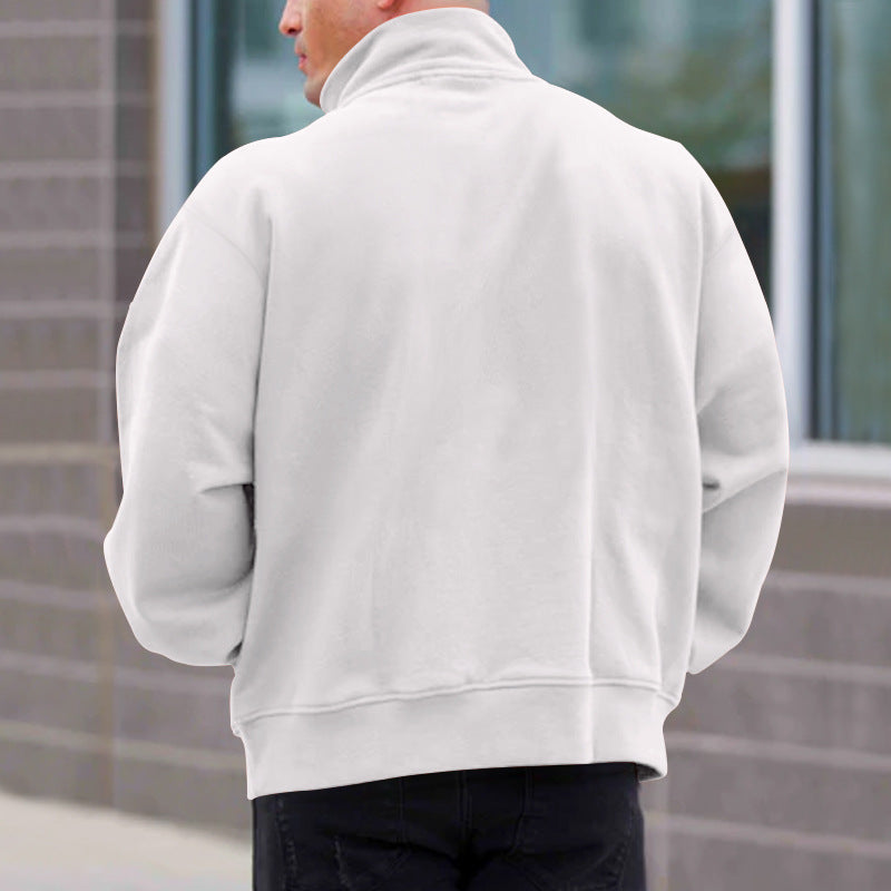 Men's Half-Zip Sweatshirt with Stand Collar in Red - alternate angle showing fit and fabric detail