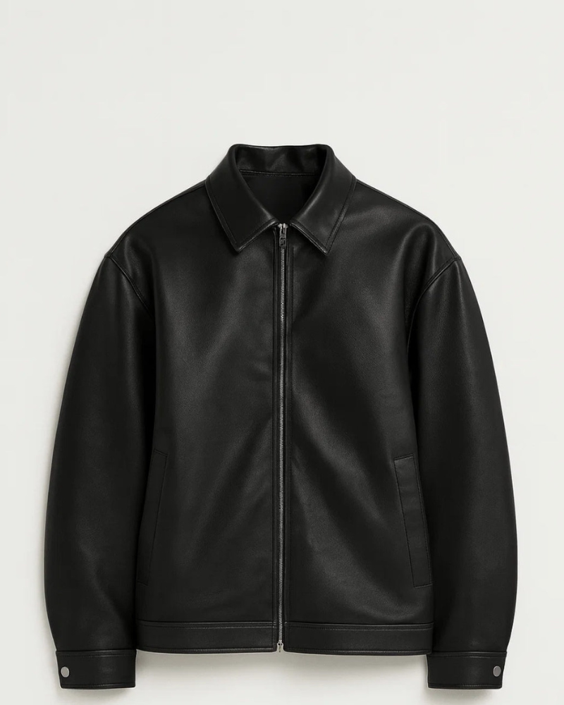 Men's Classic Faux Leather Shirt Jacket in Black - front view