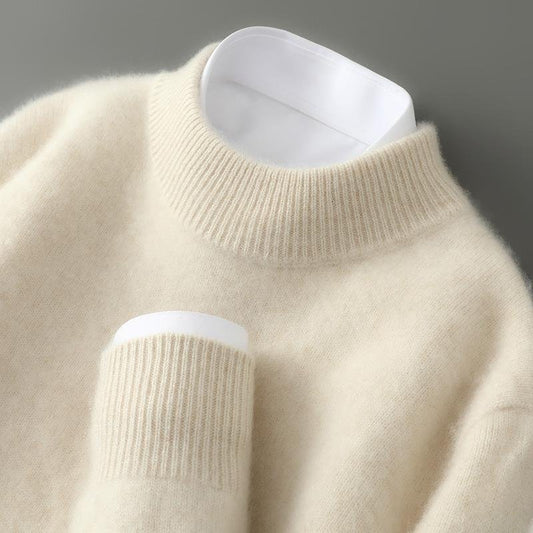 Men's Brushed Knit Crew Neck Sweater in Cream - front view