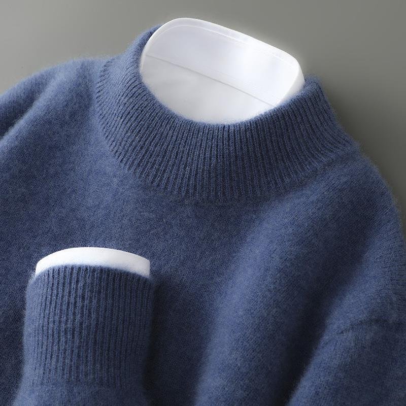 Men's Brushed Knit Crew Neck Sweater in Blue - front view