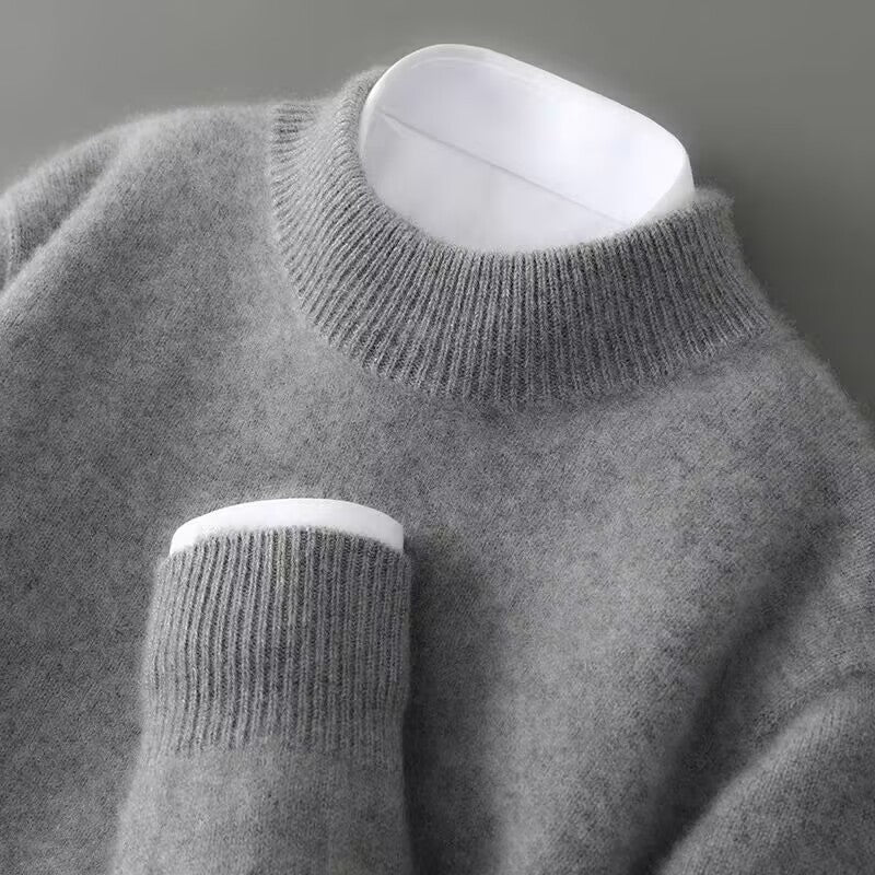 Men's Brushed Knit Crew Neck Sweater in Gray - front view