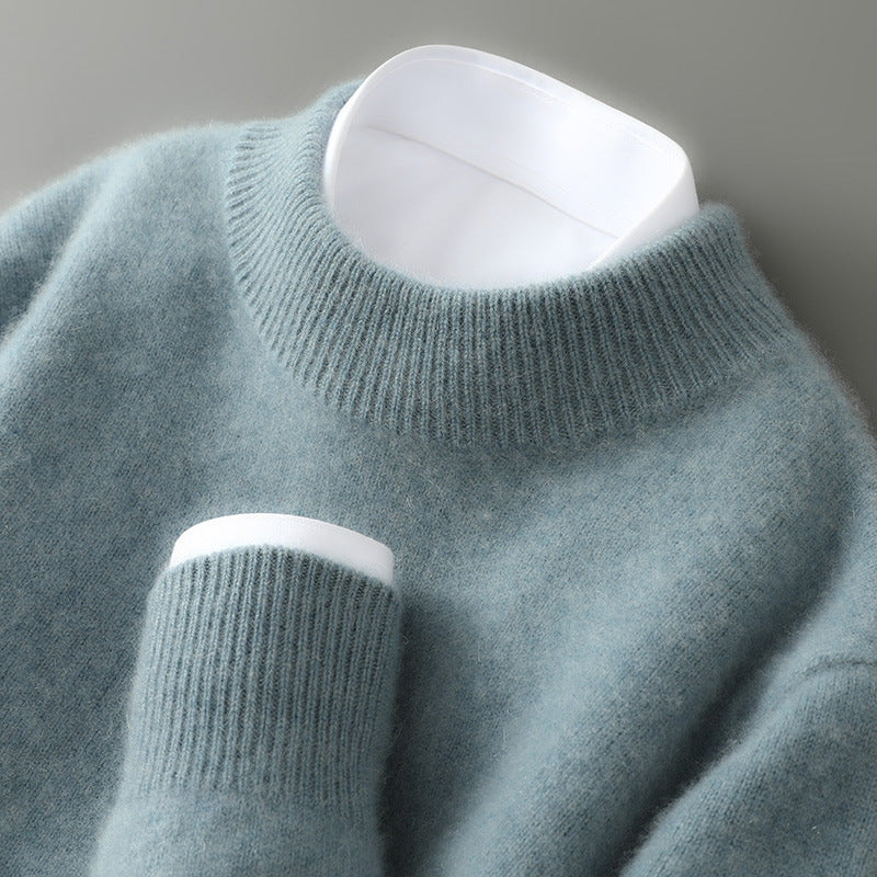 Men's Brushed Knit Crew Neck Sweater in Green - front view