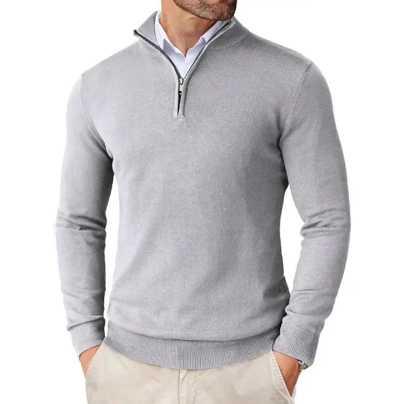Men's Fine Knit Half-Zip Sweater in Gray - front view