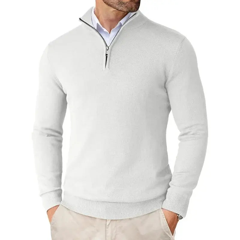 Men's Fine Knit Half-Zip Sweater in Black - alternate angle showing fit and fabric detail