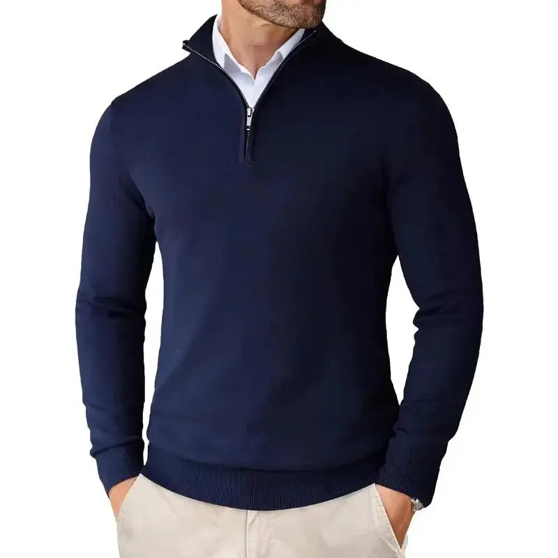 Men's Fine Knit Half-Zip Sweater in Blue - front view