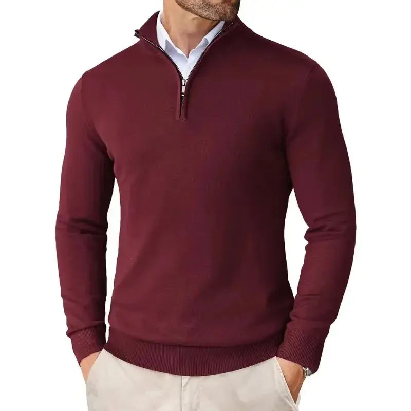 Men's Fine Knit Half-Zip Sweater in Red - front view