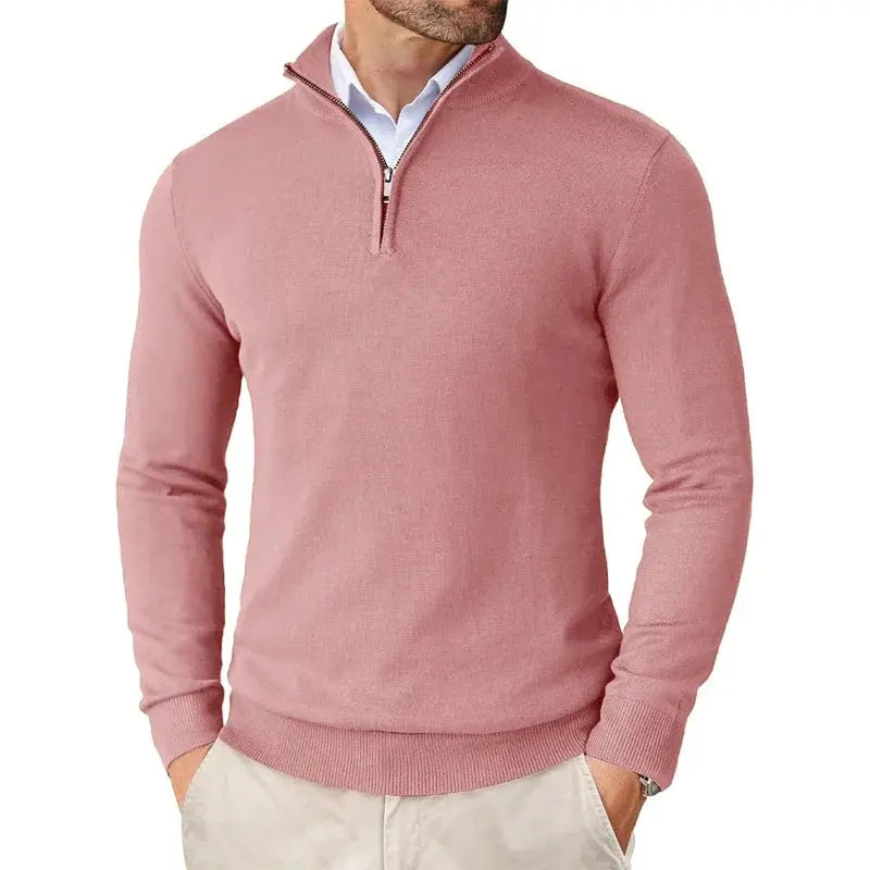 Men's Fine Knit Half-Zip Sweater in Pink - front view