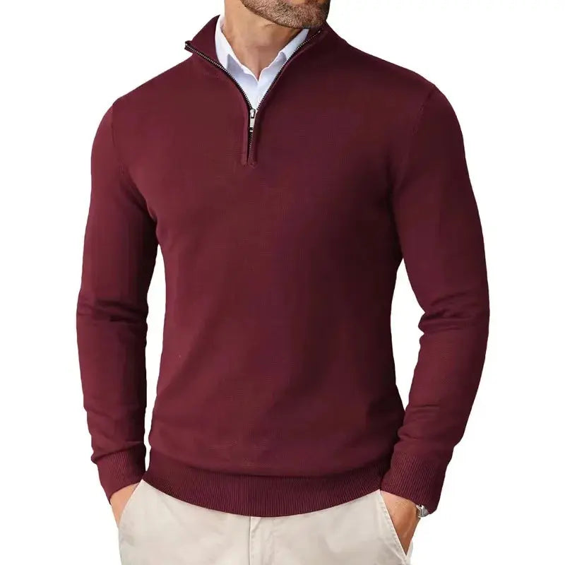 Men's Fine Knit Half-Zip Sweater in Pink - alternate angle showing fit and fabric detail