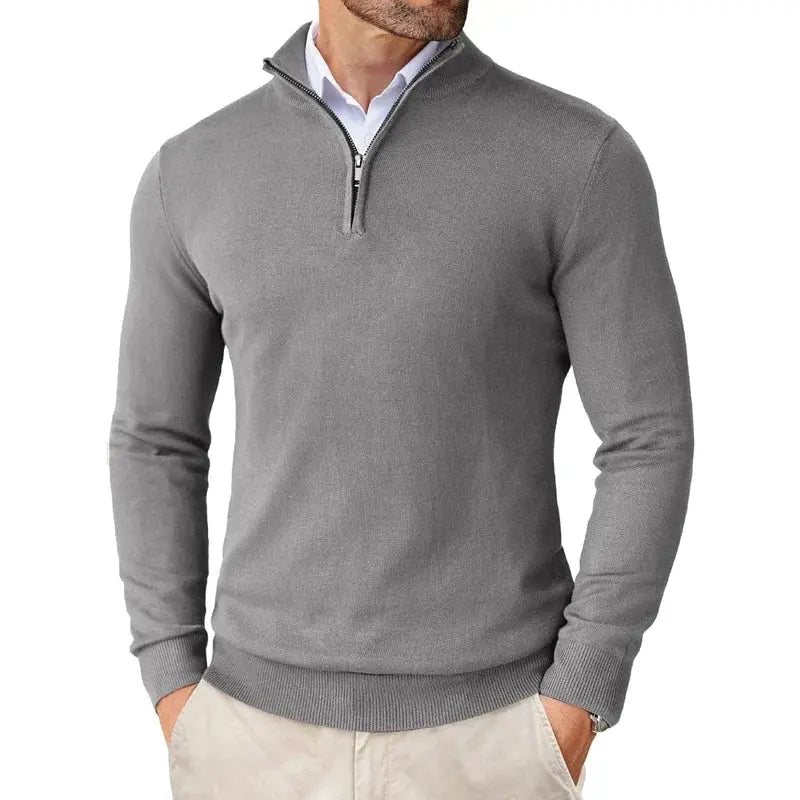 Men's Fine Knit Half-Zip Sweater in Silver - front view