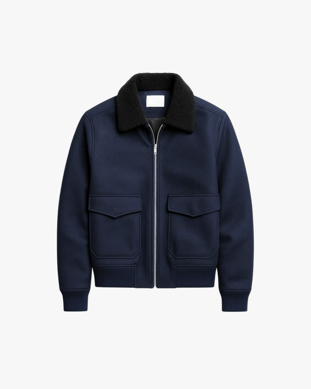Men's Navy Zip-Front Jacket with Sherpa Collar in Blue - front view