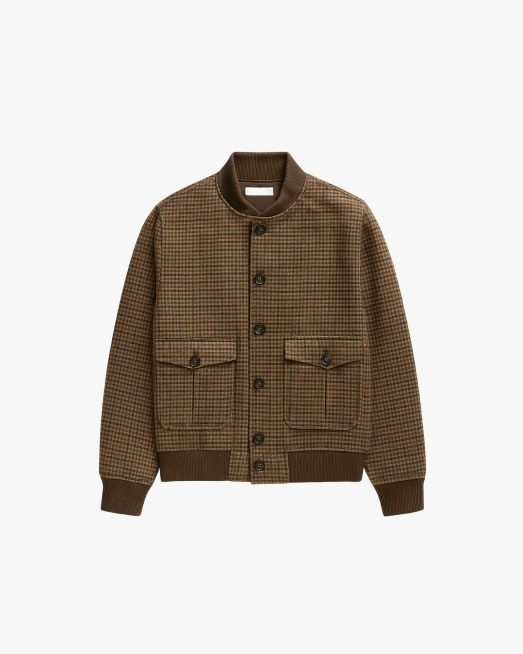 Men's Check Pattern Bomber Jacket with Stand Collar in Checkered - front view