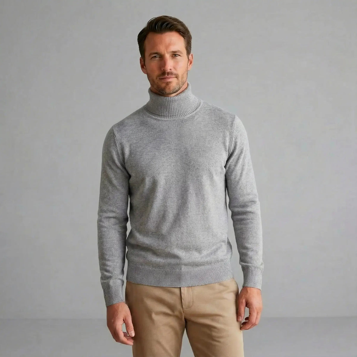 Men's Fine Knit Turtleneck Sweater in Red - alternate angle showing fit and fabric detail