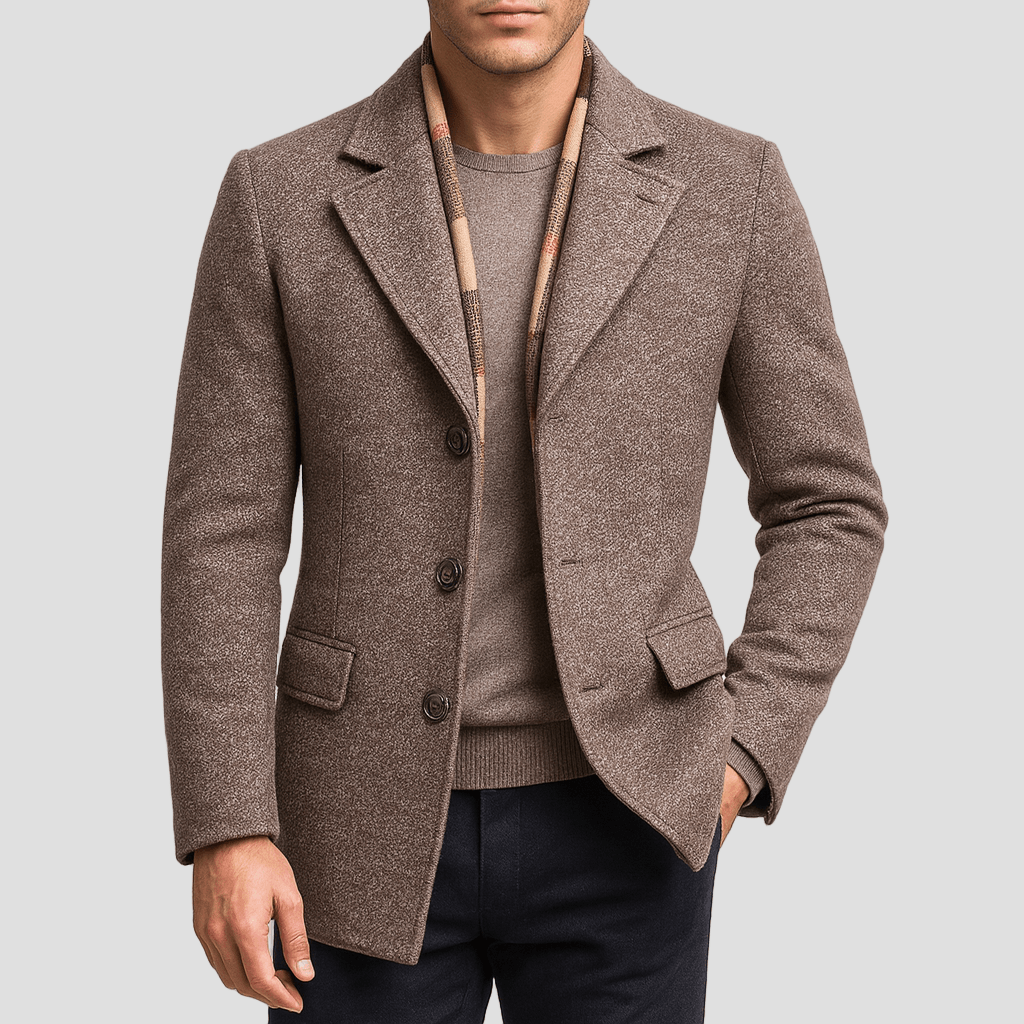 Men's Notch Lapel Wool-Blend Blazer Coat in Brown - front view