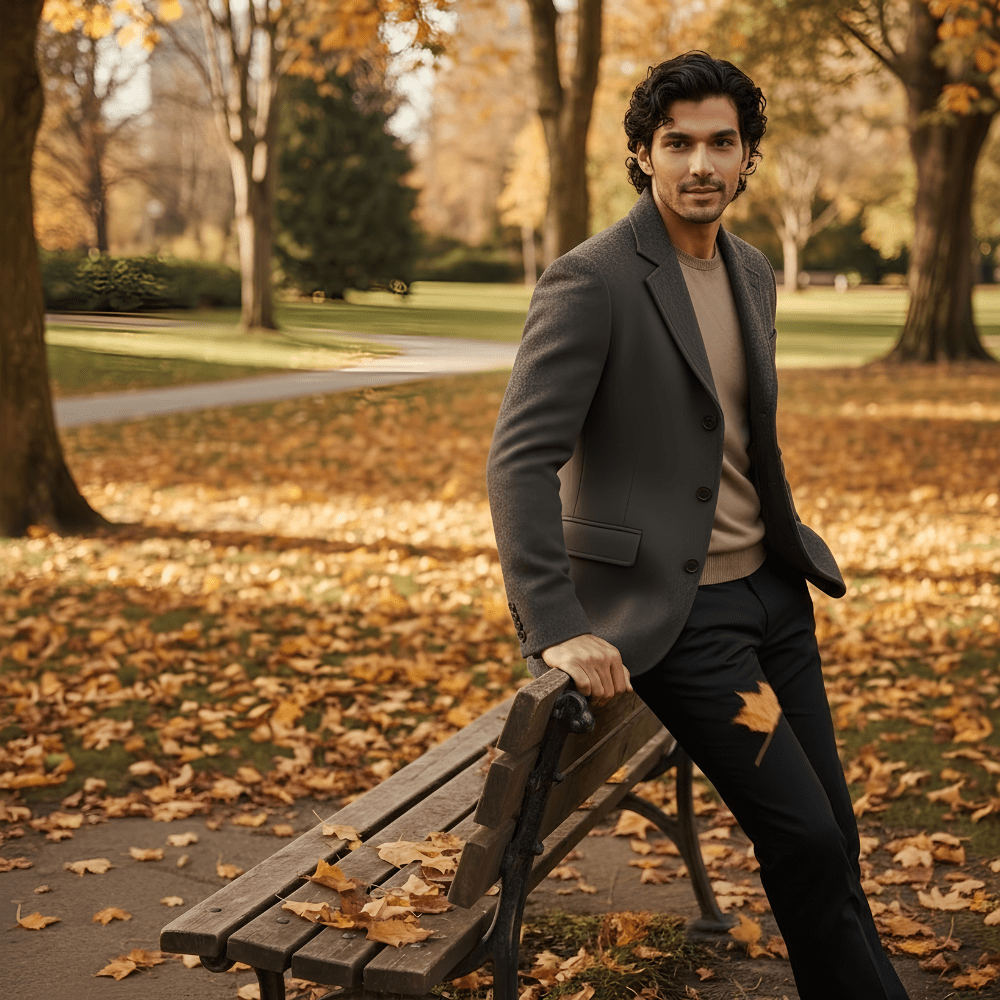 Men's Notch Lapel Wool-Blend Blazer Coat in Brown - alternate angle showing fit and fabric detail