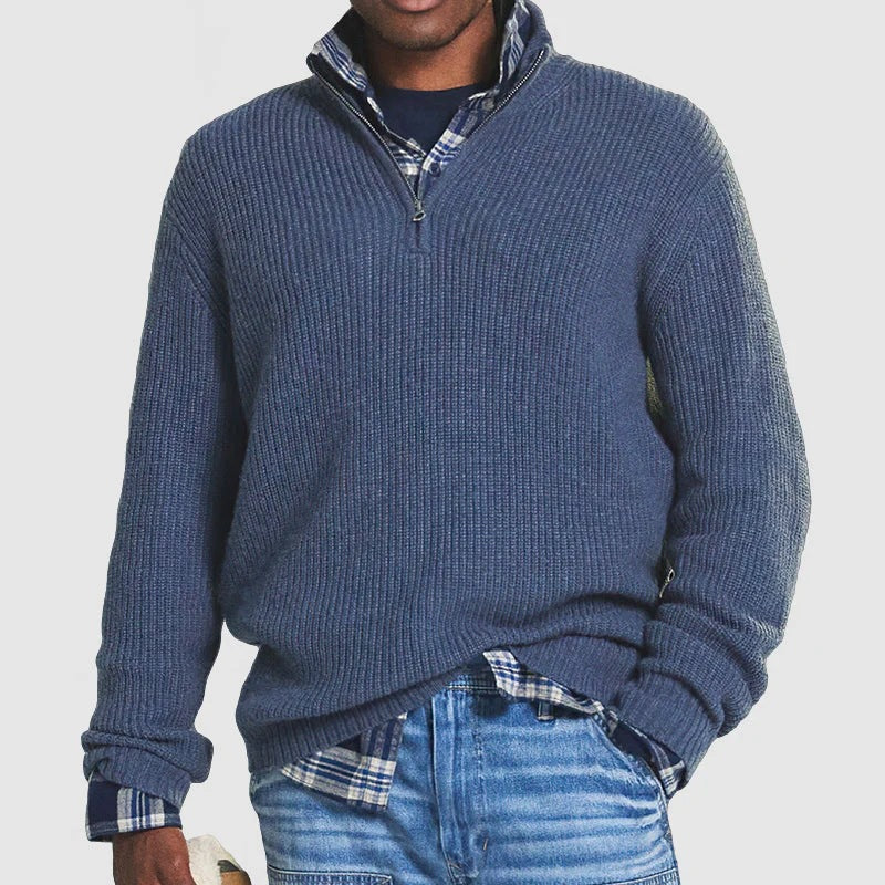 Men's Ribbed Knit Quarter-Zip Pullover - main view