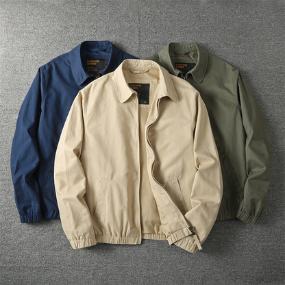 Men's Harrington Jacket in Navy - alternate angle showing fit and fabric detail