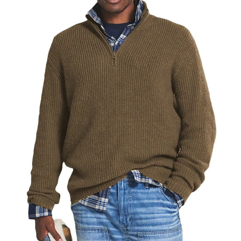 Men's Ribbed Knit Quarter-Zip Pullover in Green - alternate angle showing fit and fabric detail