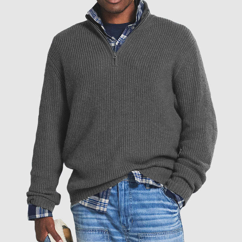 Men's Ribbed Knit Quarter-Zip Pullover in Green - alternate angle showing fit and fabric detail