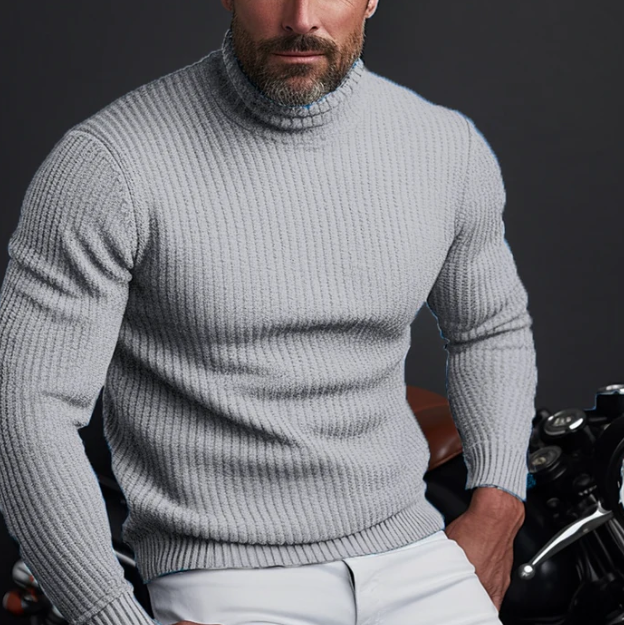 Men's Ribbed Mock Neck Sweater in Grey - front view