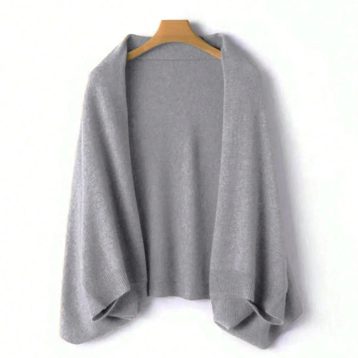 Women's Soft Knit Open-Front Shawl Wrap in Gray - front view