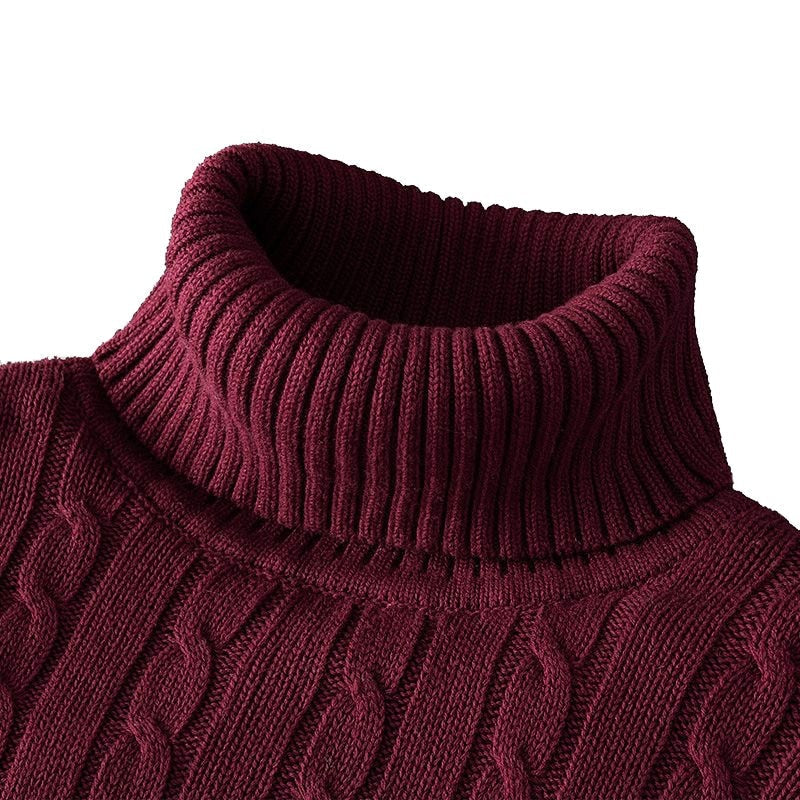 Men's Cable Knit Roll Neck Sweater in White - alternate angle showing fit and fabric detail