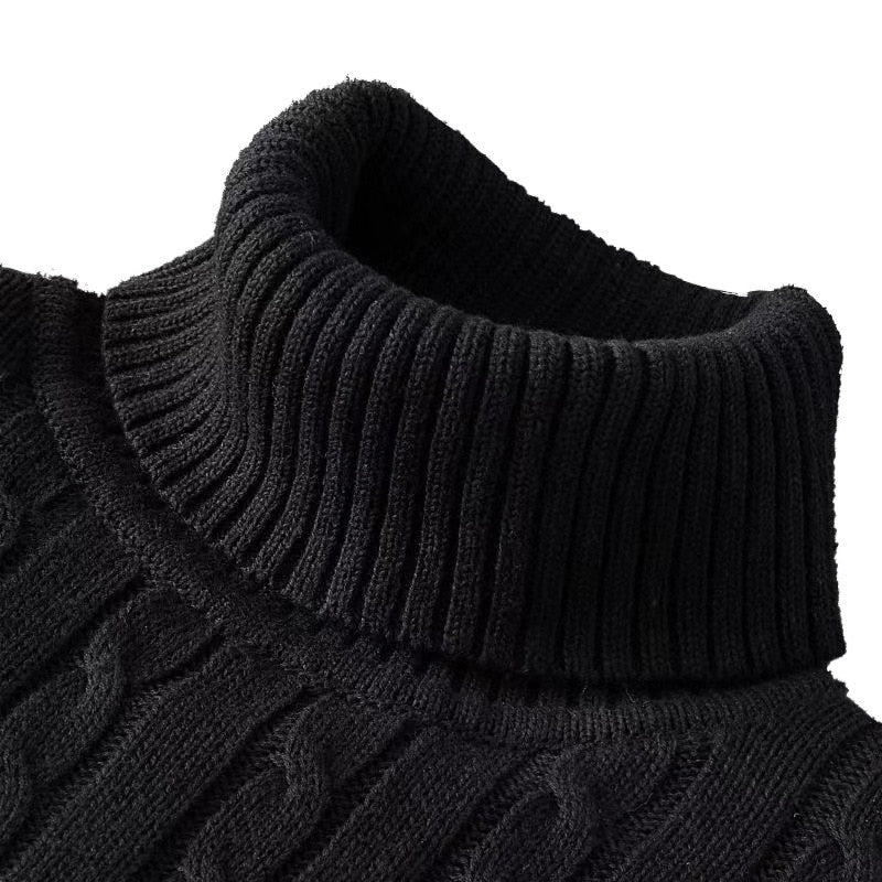 Men's Cable Knit Roll Neck Sweater in White - alternate angle showing fit and fabric detail