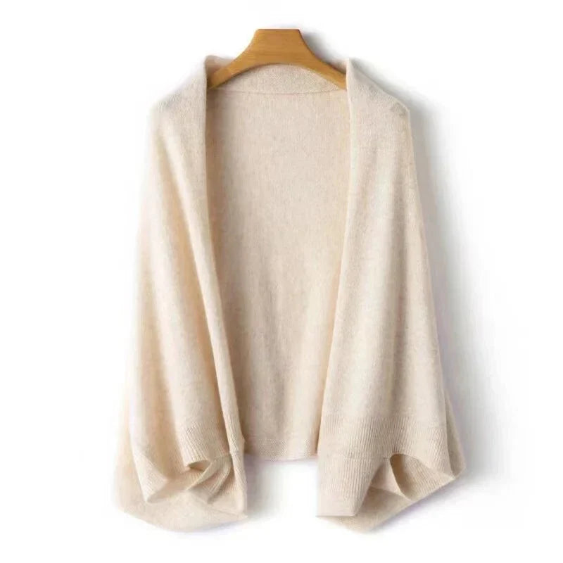 Women's Soft Knit Open-Front Shawl Wrap in Cream - front view