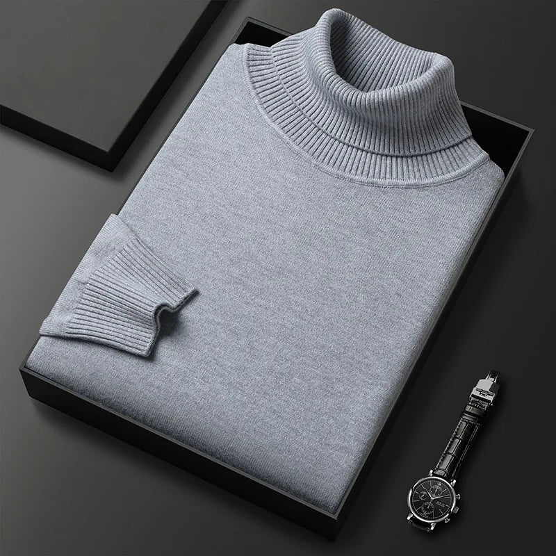 Men's Classic Fold-Over Turtleneck Sweater in Light Gray - front view