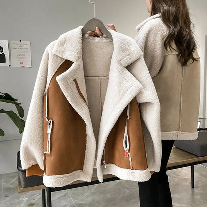 Women's Faux Shearling Jacket in Mocha - front view
