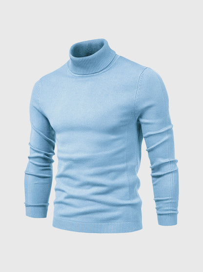 Men's Slim Fit Knit Turtleneck Sweater in Light Blue - front view