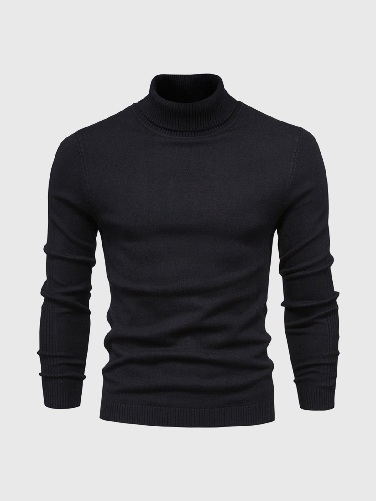 Men's Slim Fit Knit Turtleneck Sweater in Black - front view