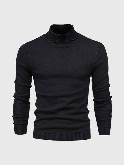Men's Slim Fit Knit Turtleneck Sweater in Black - front view