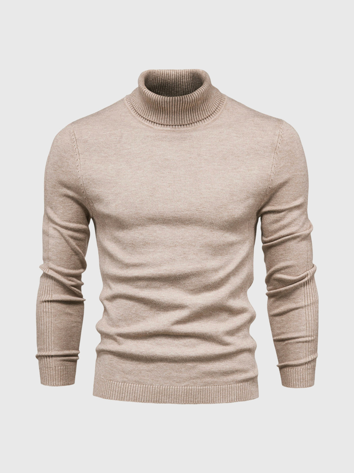 Men's Slim Fit Knit Turtleneck Sweater in Beige - front view