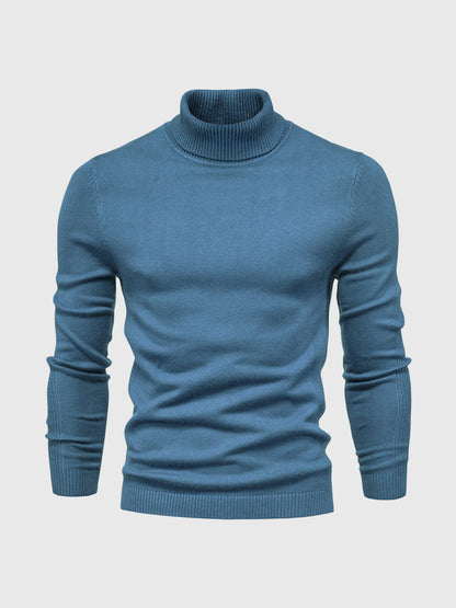 Men's Slim Fit Knit Turtleneck Sweater in Dark Blue - front view