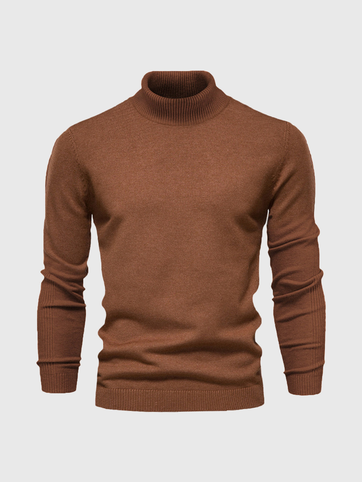 Men's Slim Fit Knit Turtleneck Sweater in Brown - front view