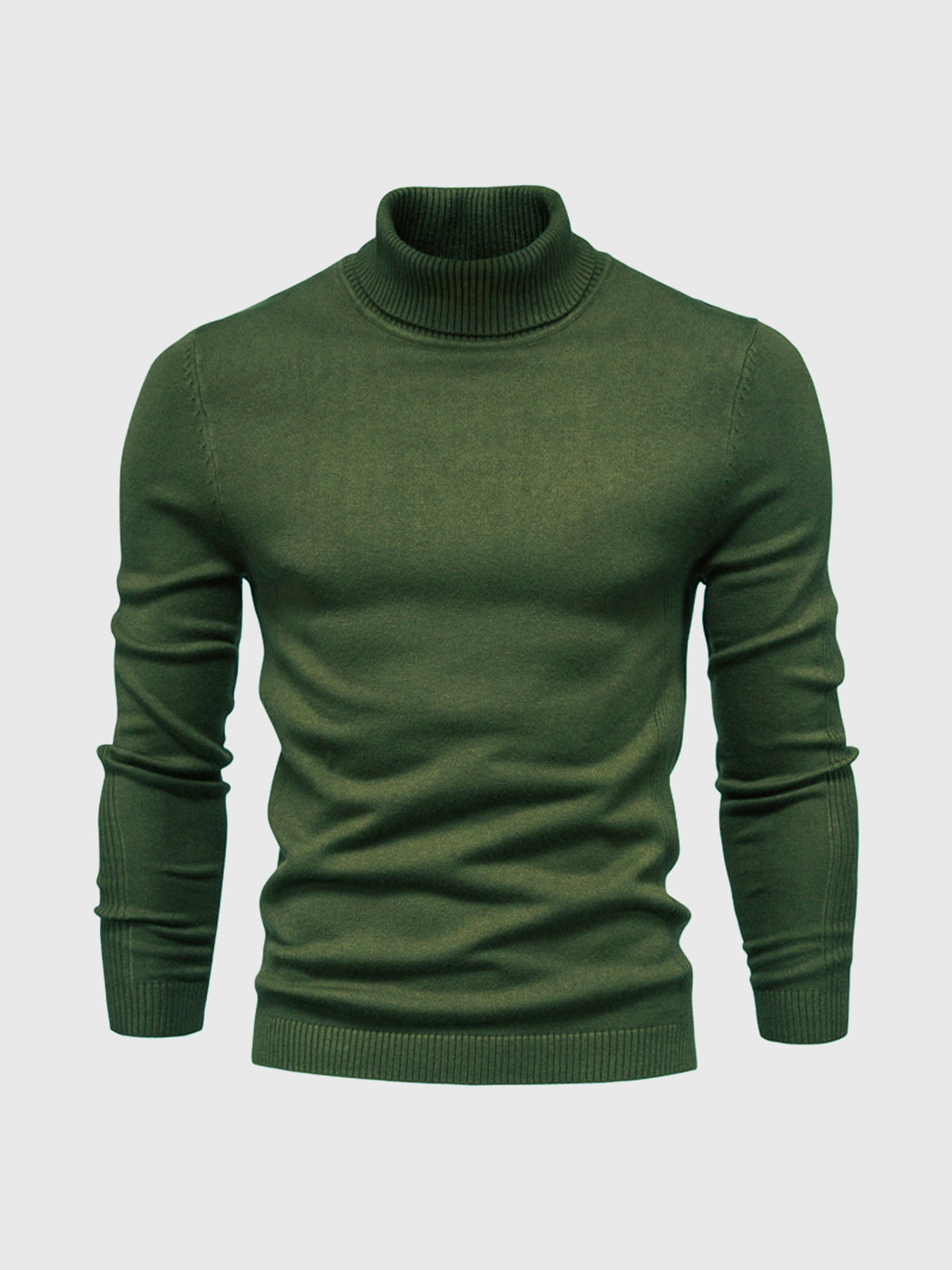 Men's Slim Fit Knit Turtleneck Sweater in Green - front view