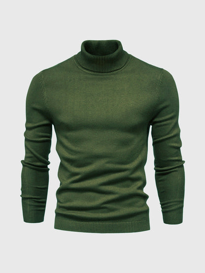 Men's Slim Fit Knit Turtleneck Sweater in Green - front view