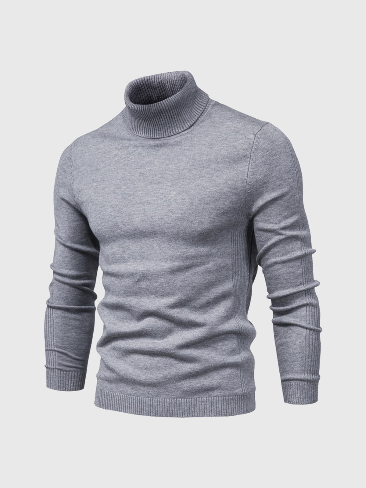 Men's Slim Fit Knit Turtleneck Sweater in Gray - front view