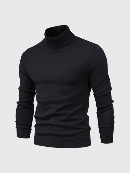 Men's Slim Fit Knit Turtleneck Sweater in Blue - alternate angle showing fit and fabric detail