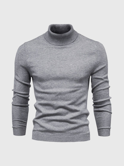 Men's Slim Fit Knit Turtleneck Sweater in Blue - alternate angle showing fit and fabric detail