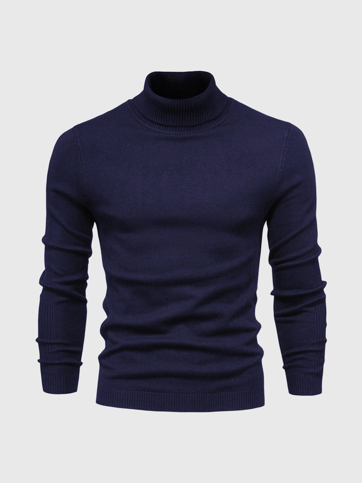 Men's Slim Fit Knit Turtleneck Sweater in Blue - alternate angle showing fit and fabric detail