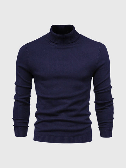 Men's Slim Fit Knit Turtleneck Sweater in Blue - alternate angle showing fit and fabric detail